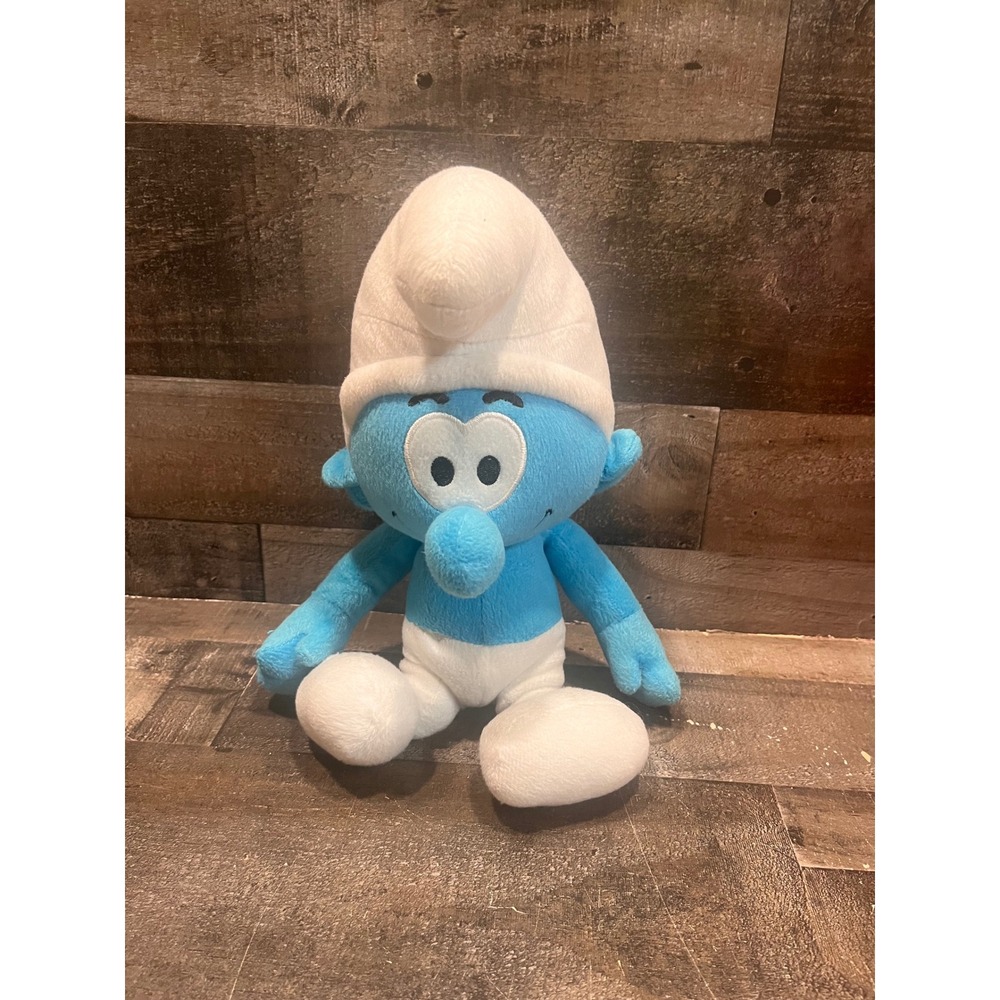 The Smurfs Classic Blue Smurf Plush Stuffed Animal Toy White Hat 10 Inch